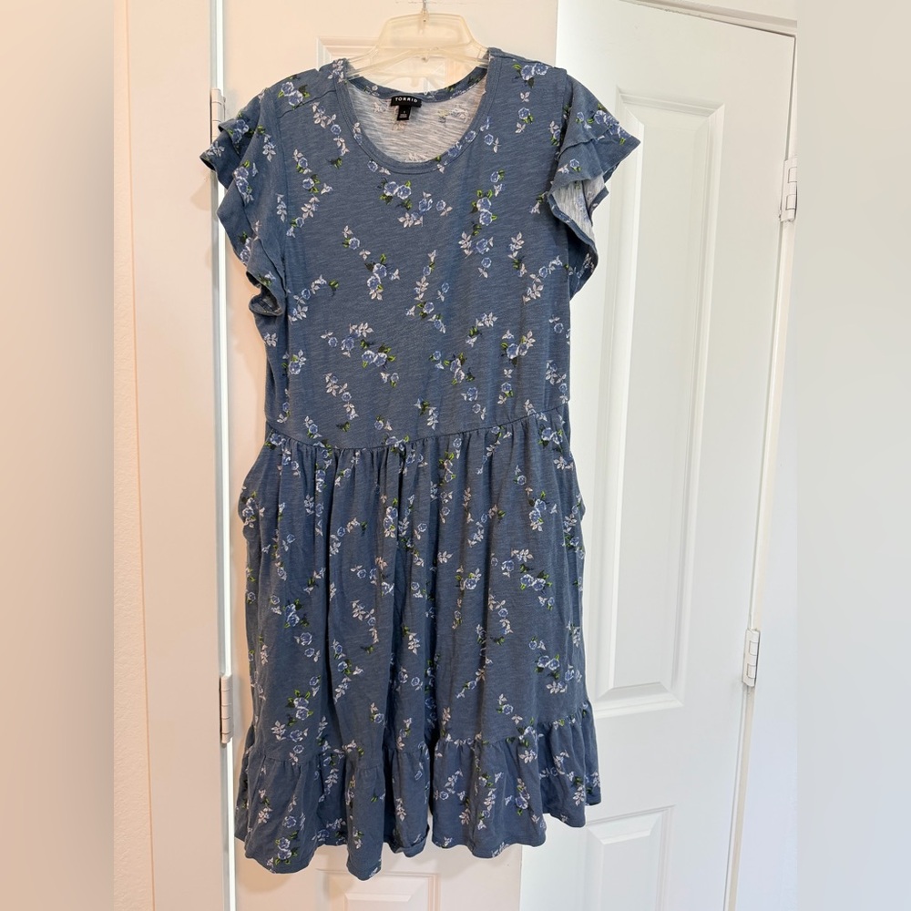 torrid Blue Floral Ruffle Hem Knit Dress